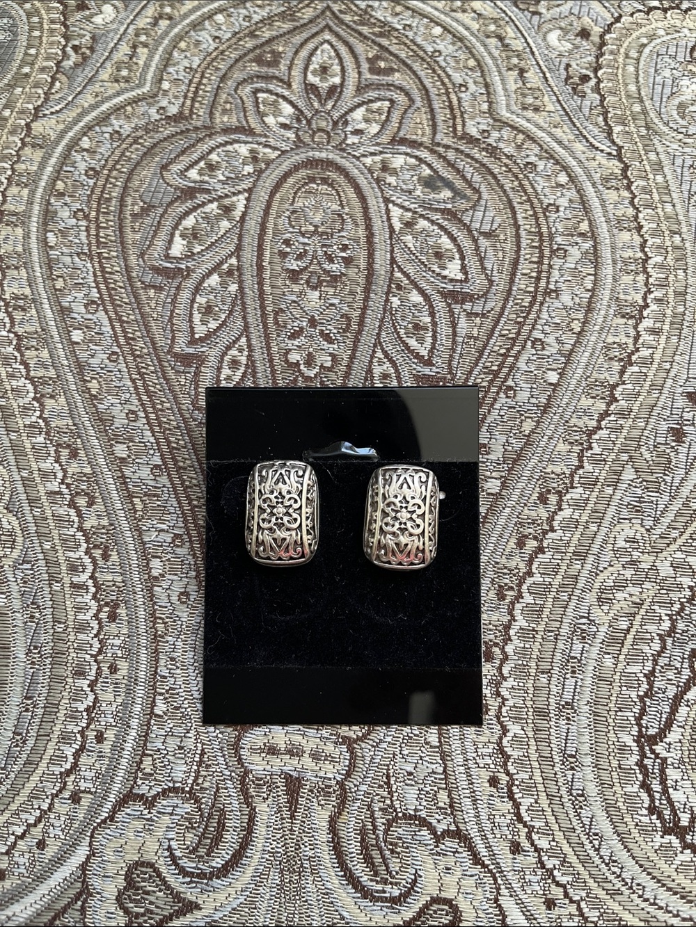 Silver Plated Filigree Domed Huggie Earrings